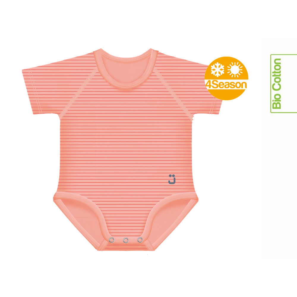 J Bimbi biopamut kombidressz rövid ujjú body 4 Seasons, 0-36 hónap - Csíkos korall