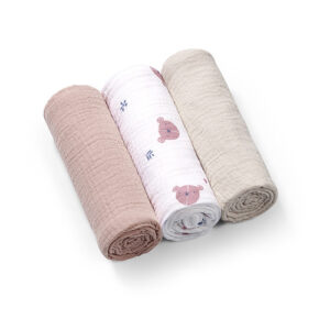 BabyOno extra puha természetes pamut 3 db-os textilpelenka szett - Rózsaszín maci