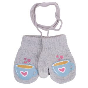 Kötött vastag meleg kesztyű összekötőzsinórral - Csésze világosszürke (12 cm)