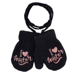 Kötött vastag meleg kesztyű összekötőzsinórral - Winter fekete (12 cm)