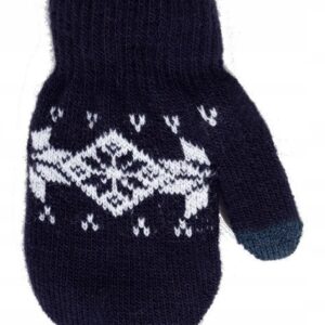 Kötött vastag meleg kesztyű összekötőzsinórral - Fekete norvég minta (12 cm)
