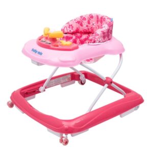 Baby Mix bébikomp zenélő játékpulttal, szilikon kerekekkel – Rózsaszín pillangó