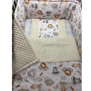 3 részes pamut/minky baba ágynemű szett - Bézs felhős állatok