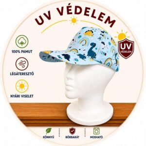 Pamutvászon nyári baseball sapka merev napellenzővel - Kék dínó (46-50 cm fejkörfogat)