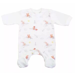 Hosszú ujjú vékony pamut rugdalózó – Fehér papírrepülős maci (56 cm)
