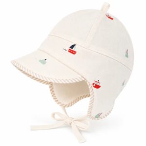 Pamutvászon nyári megkötős baseball sapka fülvédővel - Fehér hajós (44 cm fejkörfogat)