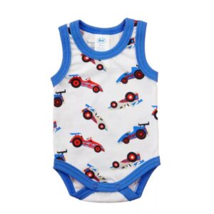 Ujjatlan pamut baba body - Kék autó (62-98 cm)