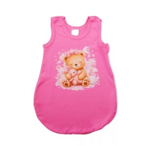 Ujjatlan pamut vékony nyári hálózsák oldalsó cipzárral 1 TOG - Pink alvó maci (62 cm)