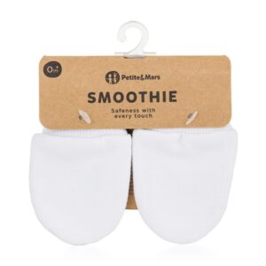 Petite Mars Smoothie pamut karmolás elleni kesztyű újszülöttek számára - Hófehér