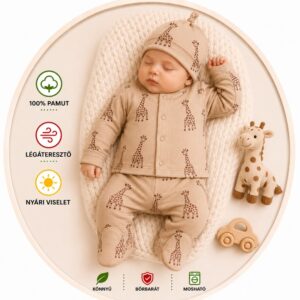 2 részes baba pamut együttes - Bézs zsiráf (56-74 cm)