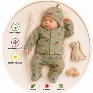 2 részes baba pamut együttes - Zöld dínó (56-74 cm)