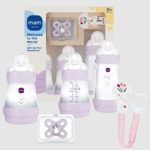 MAM Ajándék újszülött kezdő szett, anti-colic önsterilizáló cumisüvegekkel – Lila cica