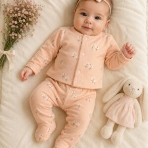 2 részes baba pamut együttes - Púder virág (56-74 cm)